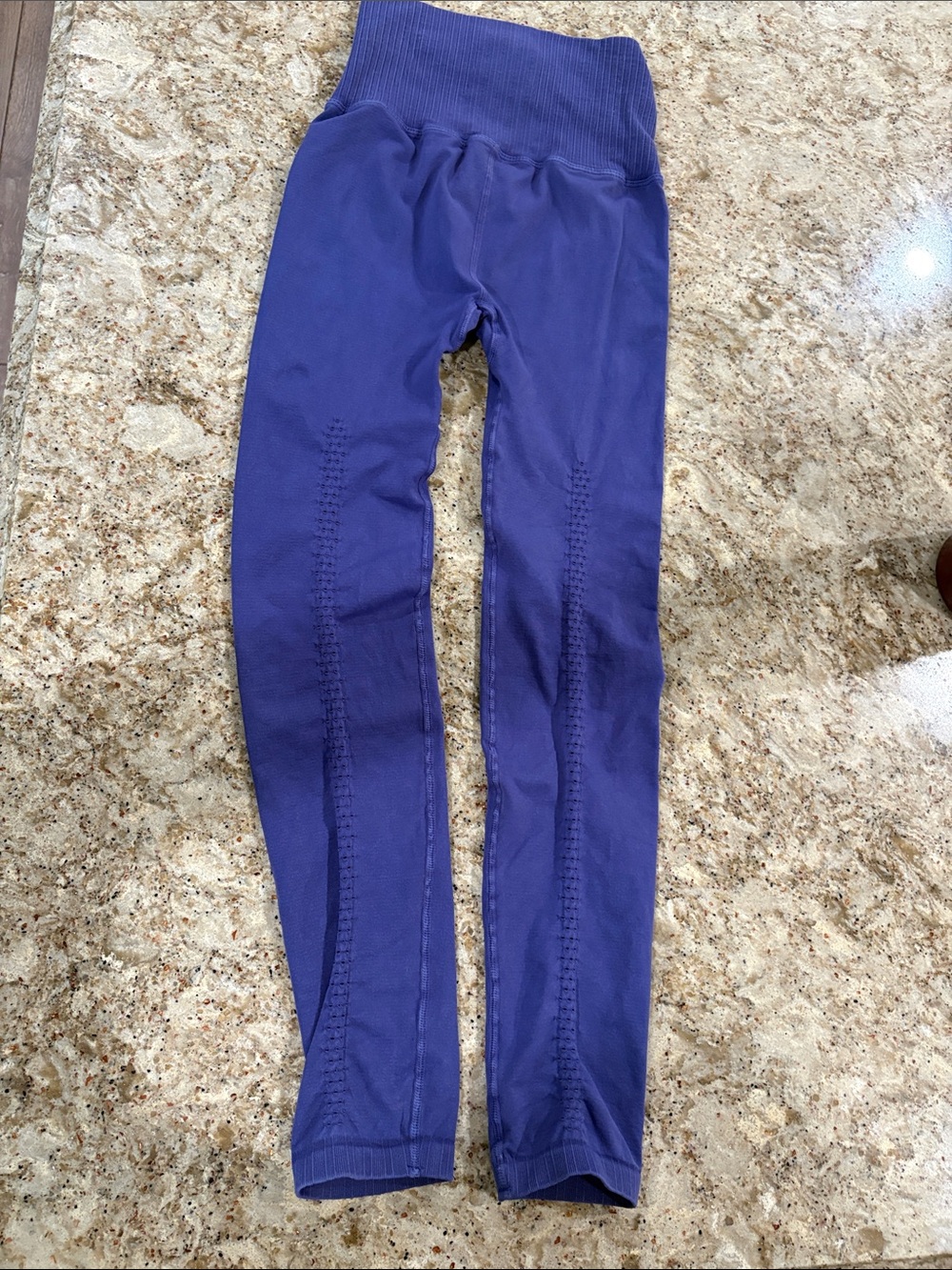 Free People Movement purple Ribbed-Waist Leggings with design down back of legs - Picture 5 of 5